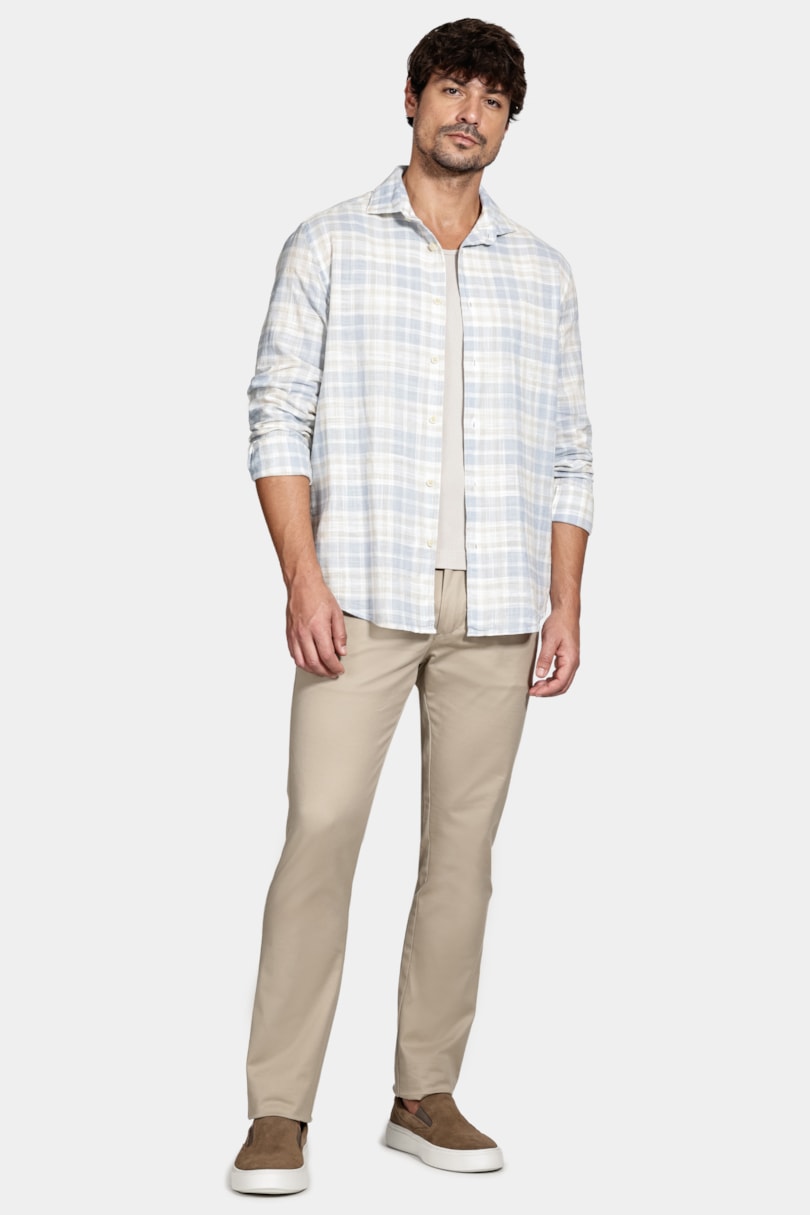 Camisa Manga Longa Regular Xadrez Branco C/Cinza