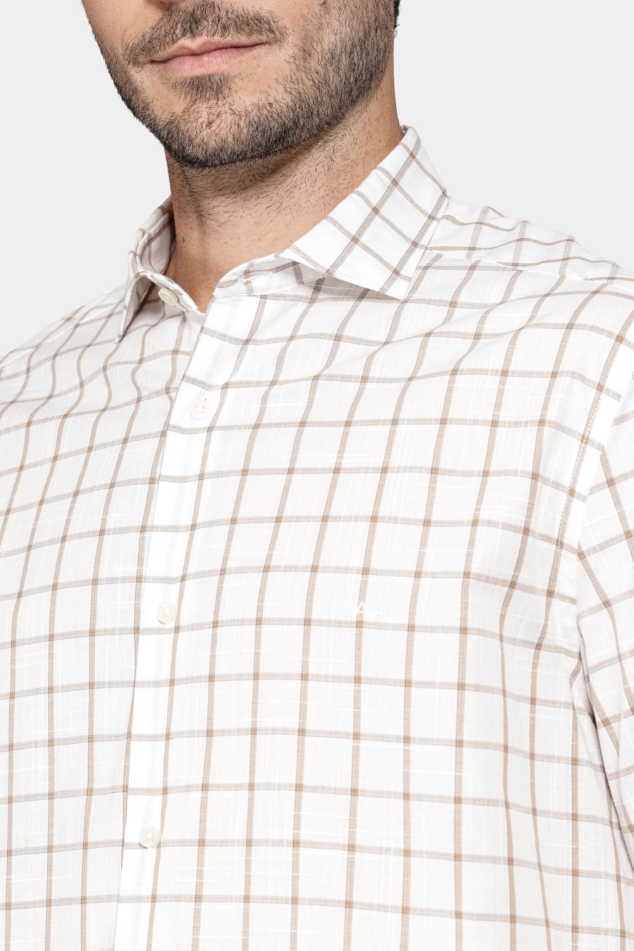 Camisa Manga Longa Regular Xadrez Flamê Branco C/Caqui — foto 3 de 6