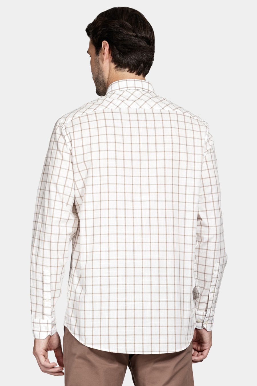 Camisa Manga Longa Regular Xadrez Flamê Branco C/Caqui — foto 4 de 6