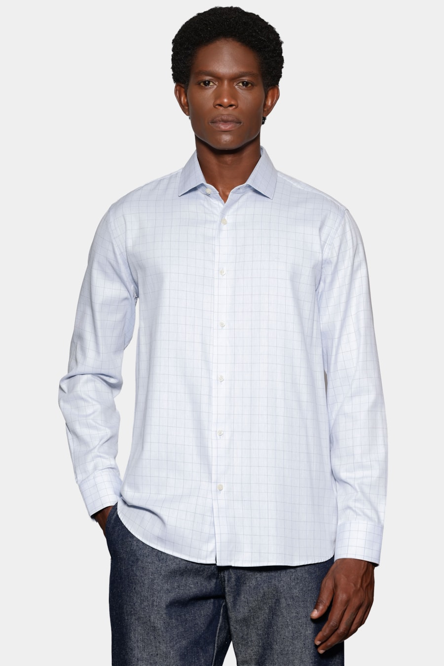 Camisa Manga Longa Regular Xadrez Linhas Azulclaro C/ Azul — foto 1 de 6