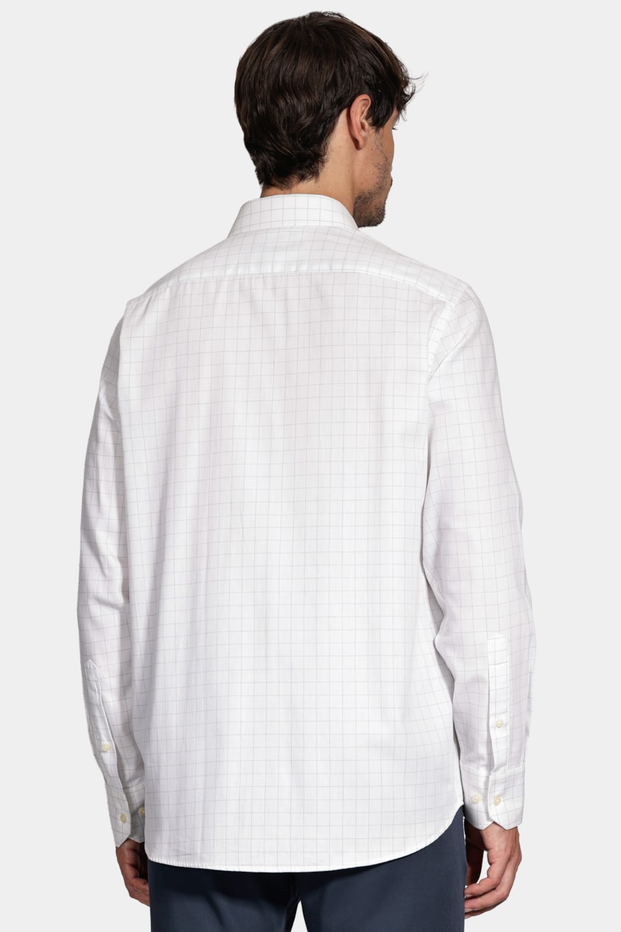 Camisa Manga Longa Regular Xadrez Linhas Branco C/Azul — foto 4 de 6