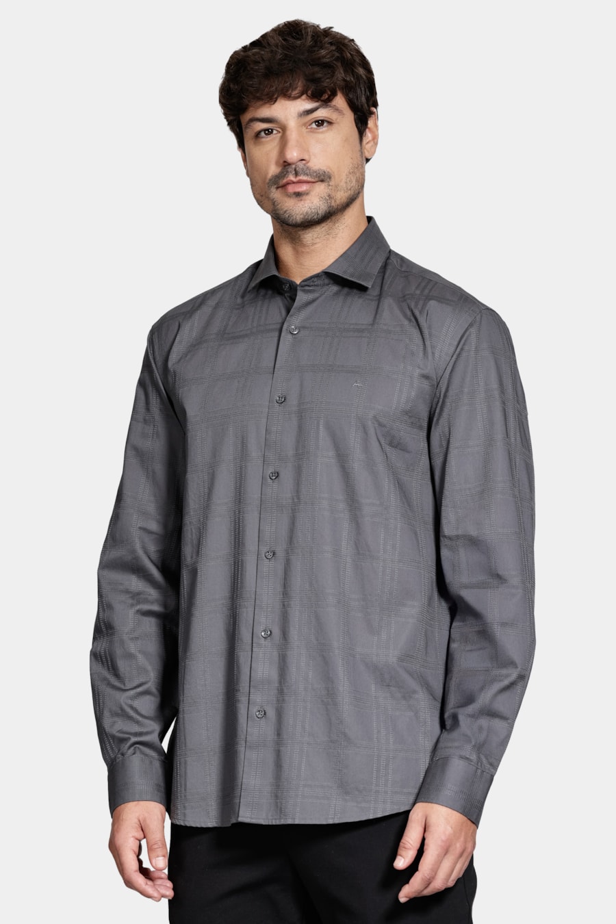 Camisa Manga Longa Regular Xadrez Maquineta Soft Grafite — foto 1 de 6