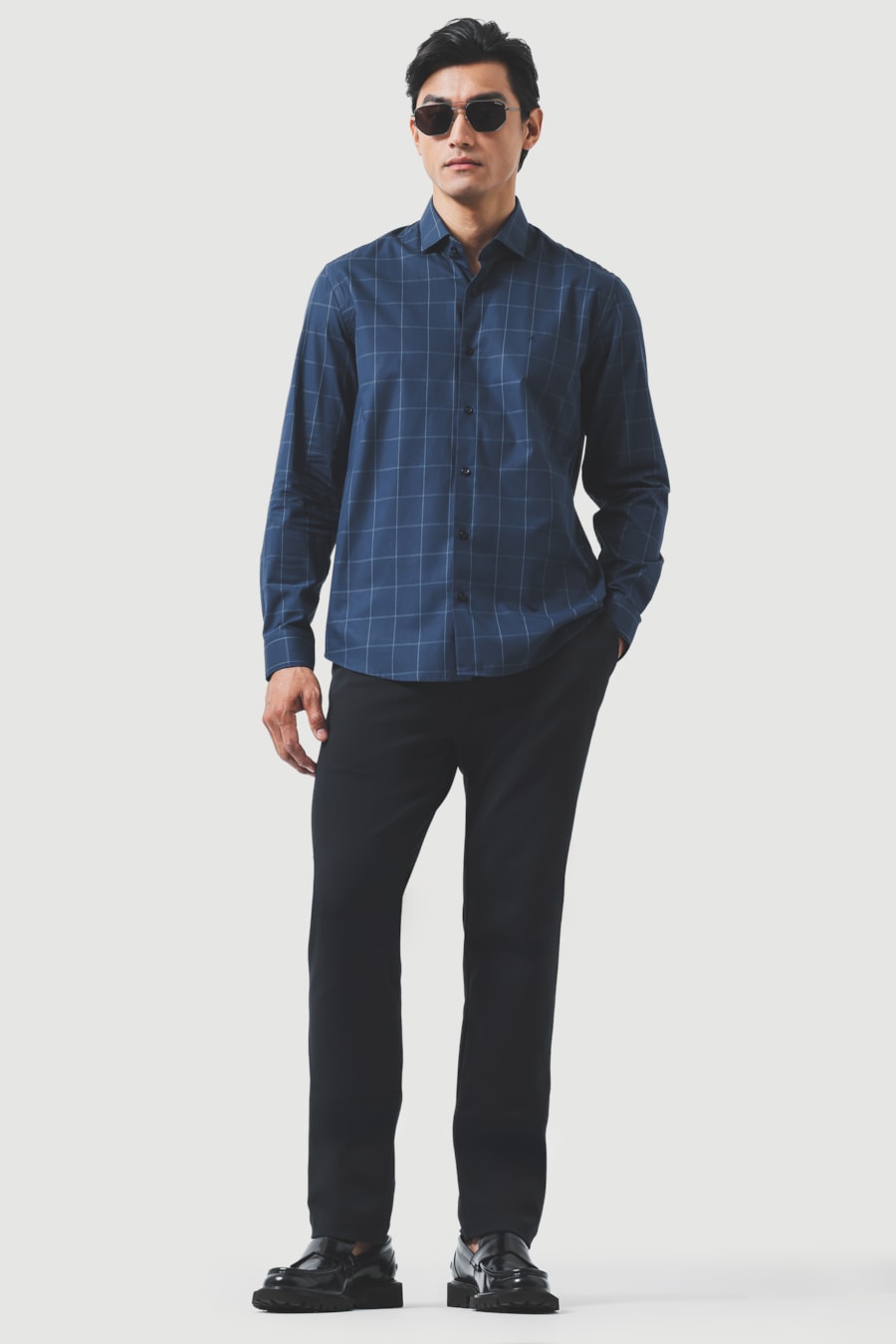 Camisa Manga Longa Regular Xadrez Marinho C/ Azul Médio — foto 2 de 6