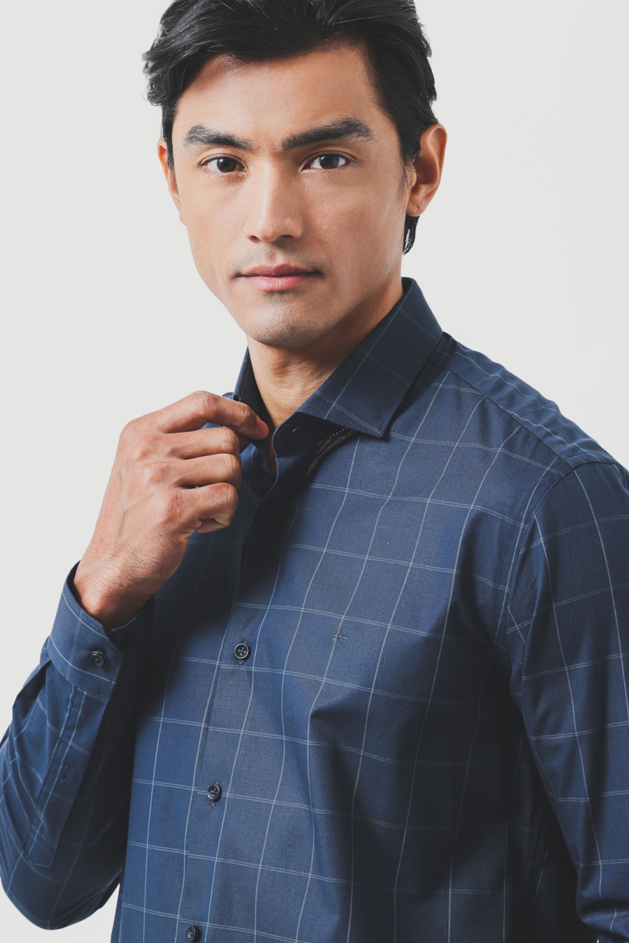 Camisa Manga Longa Regular Xadrez Marinho C/ Azul Médio — foto 3 de 6