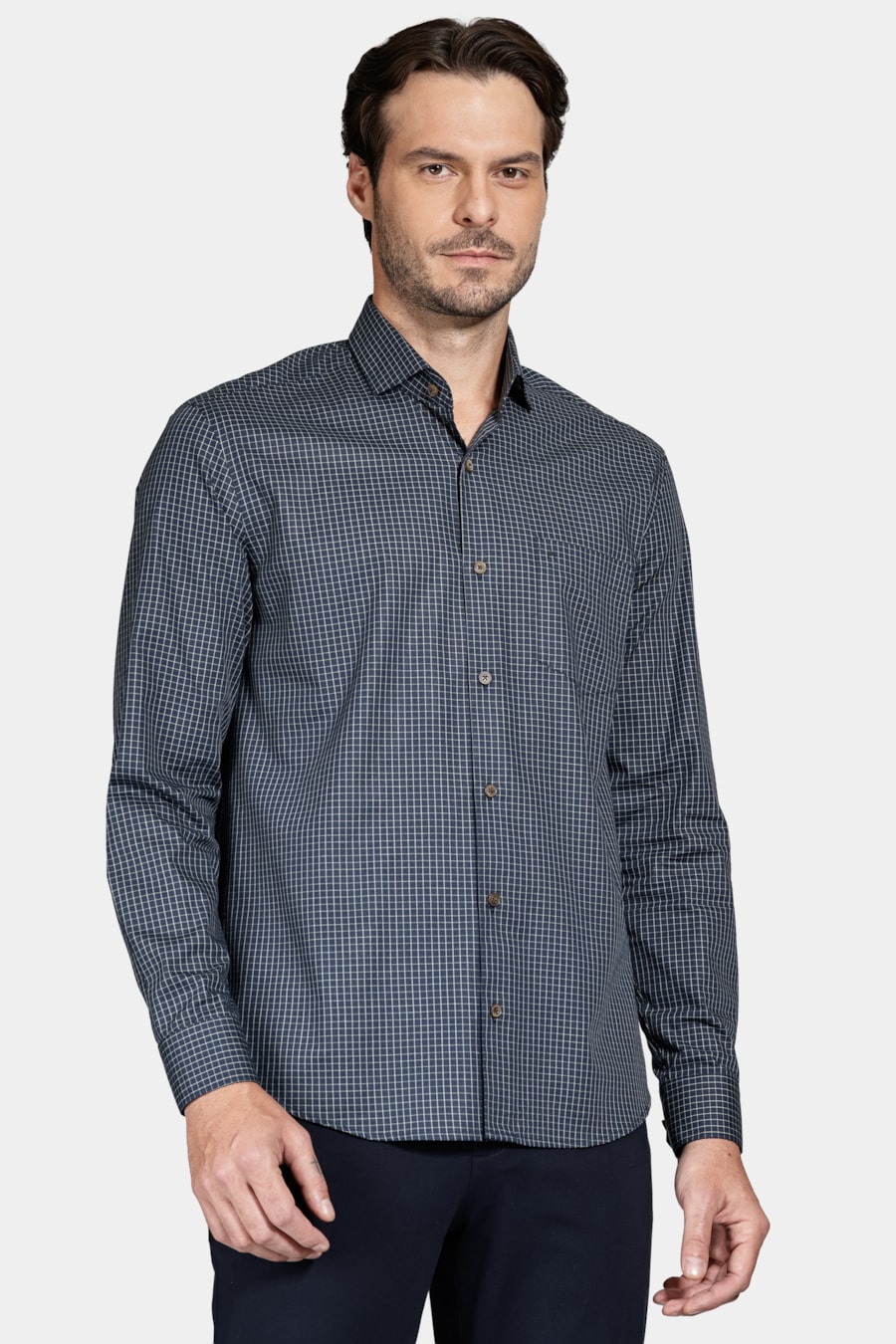 Camisa Manga Longa Regular Xadrez Marinho C/ Verde — foto 1 de 6