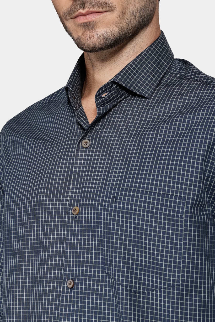 Camisa Manga Longa Regular Xadrez Marinho C/ Verde — foto 3 de 6