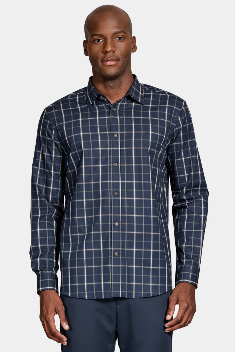 Camisa Manga Longa Regular Xadrez Marinho/Caqui — foto 1 de 6