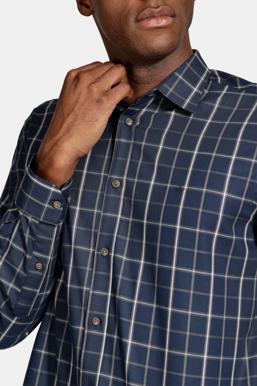 Camisa Manga Longa Regular Xadrez Marinho/Caqui — foto 3 de 6
