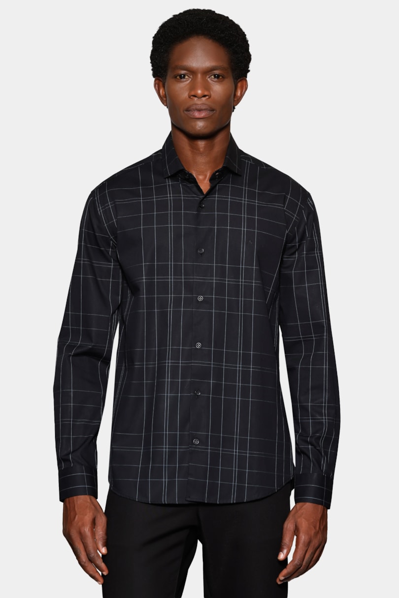 Camisa Manga Longa Regular Xadrez Maxi Outline Preto C/Cinza