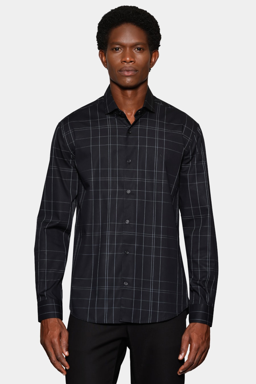 Camisa Manga Longa Regular Xadrez Maxi Outline Preto C/Cinza — foto 1 de 6