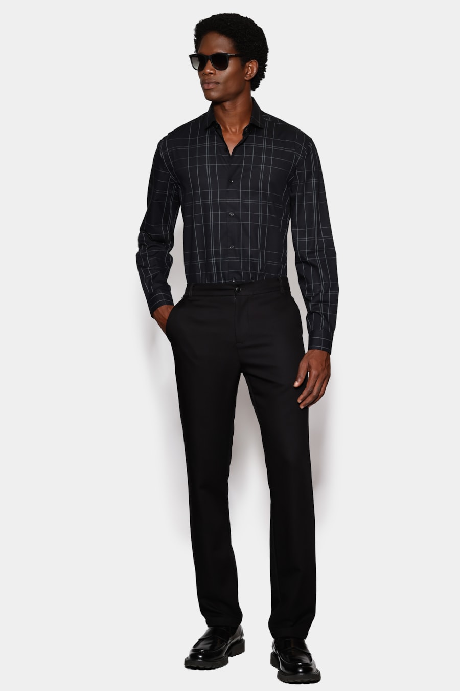 Camisa Manga Longa Regular Xadrez Maxi Outline Preto C/Cinza — foto 2 de 6