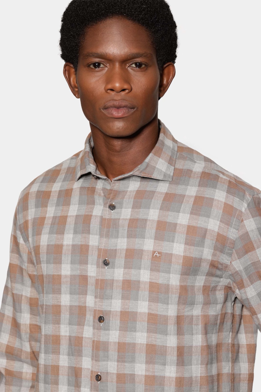 Camisa Manga Longa Regular Xadrez Melange Flamê Cinza C/ Caqui — foto 3 de 6