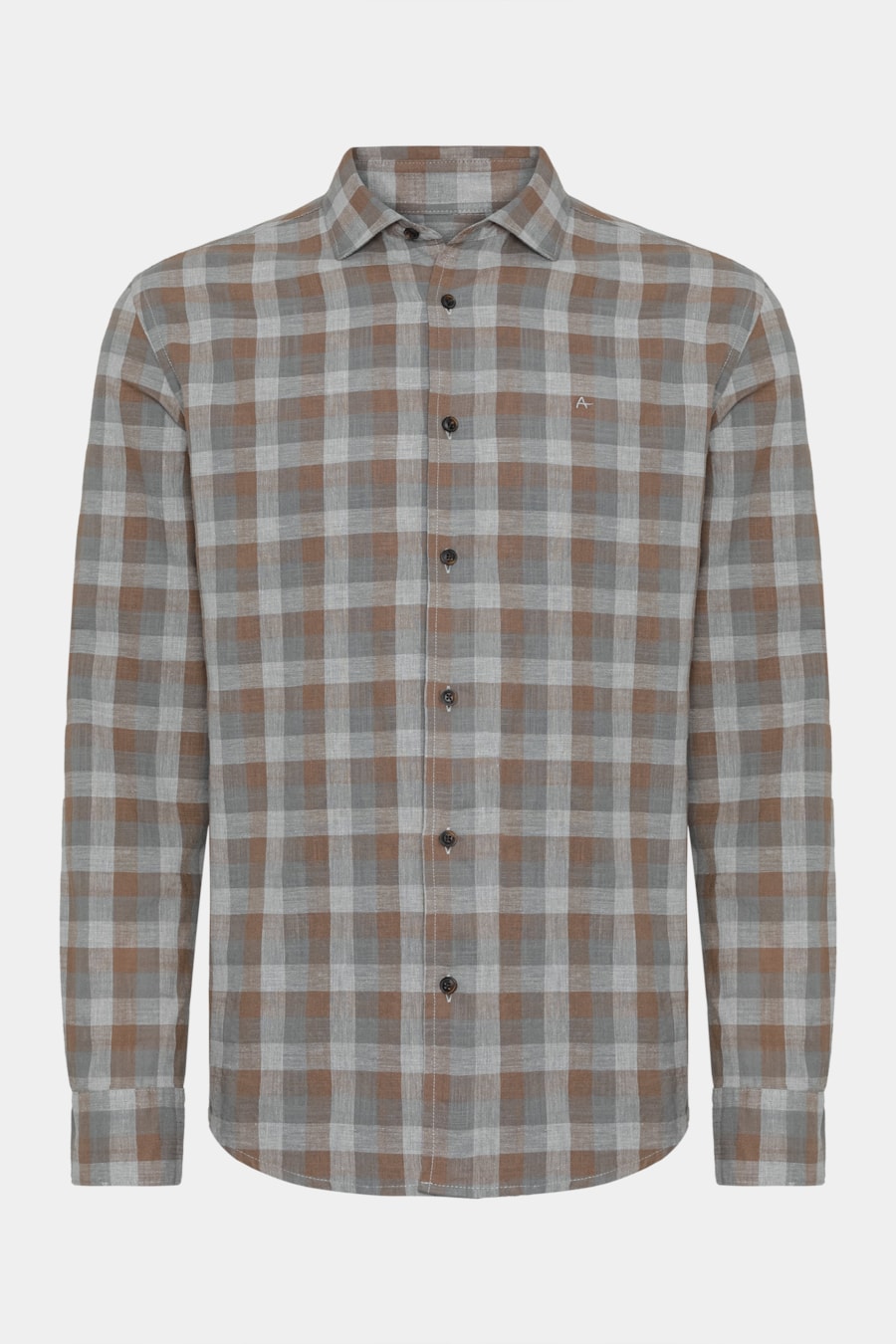 Camisa Manga Longa Regular Xadrez Melange Flamê Cinza C/ Caqui — foto 5 de 6