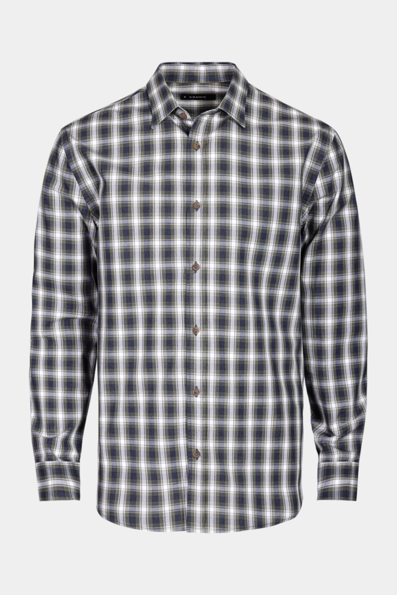 Camisa Manga Longa Regular Xadrez Mescla Azul Com Verde