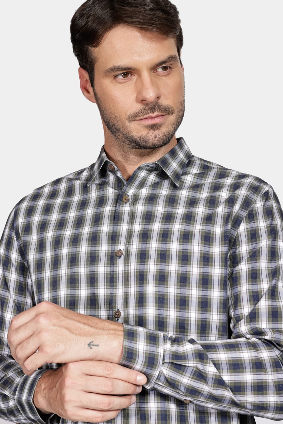 Camisa Manga Longa Regular Xadrez Mescla Azul Com Verde — foto 3 de 5