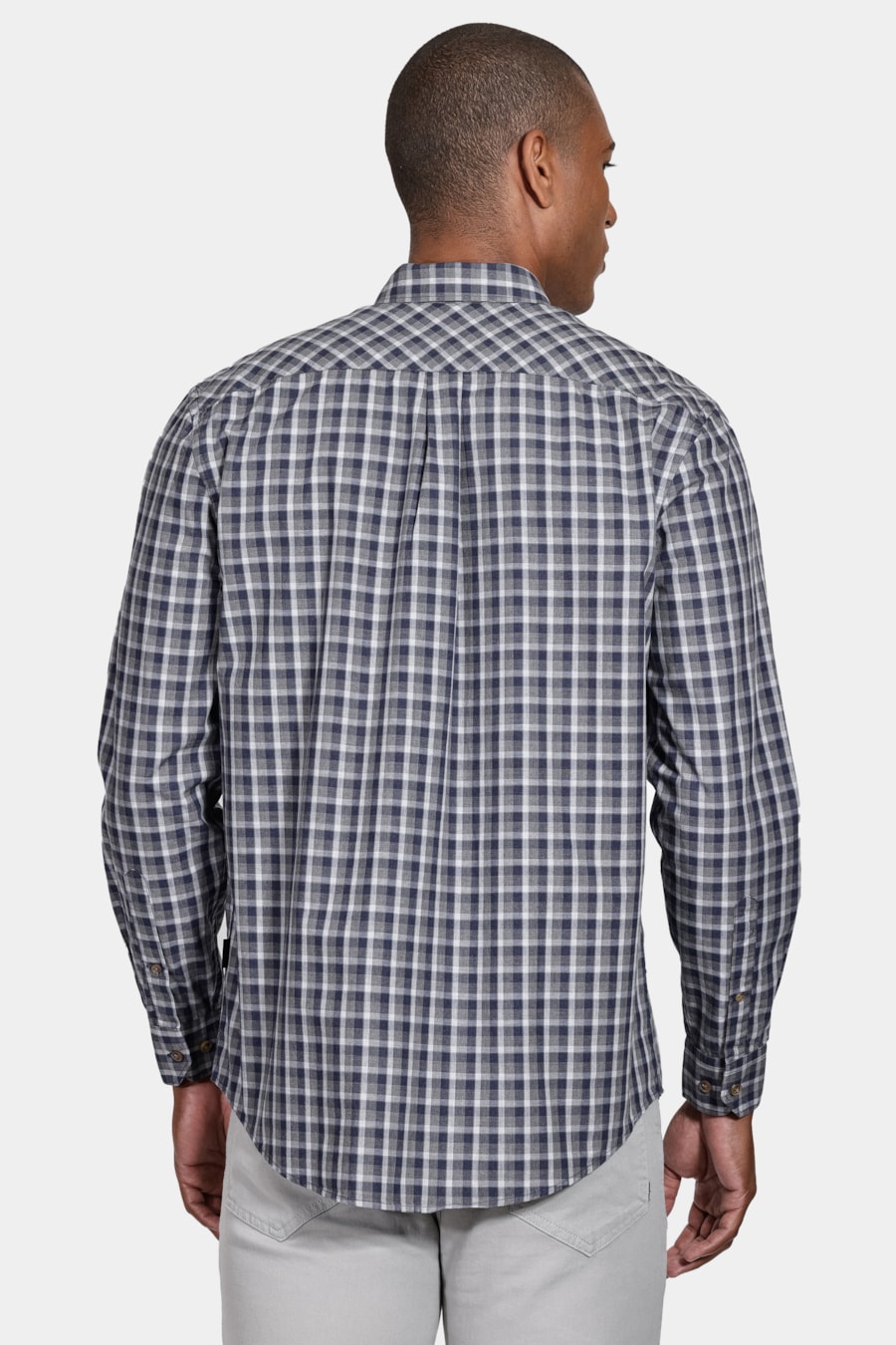 Camisa Manga Longa Regular Xadrez Mescla Cinza/Azul Jeans — foto 4 de 5