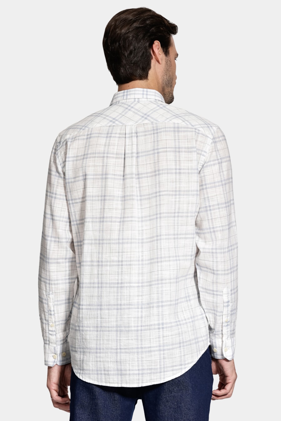 Camisa Manga Longa Regular Xadrez Rústica Branco C/Cinza — foto 4 de 6