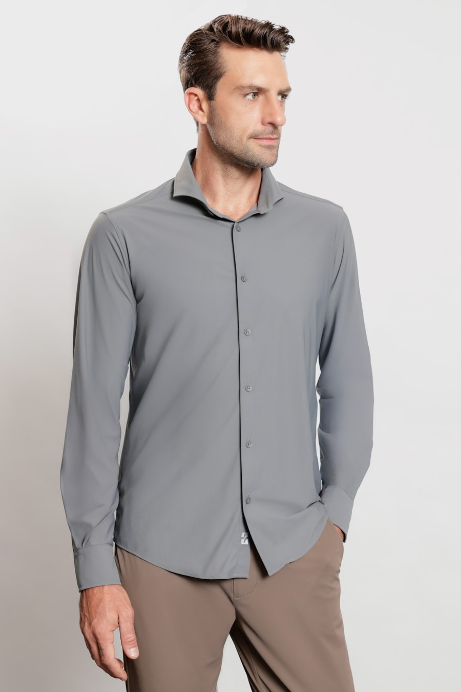 Camisa Manga Longa Rib Flex Cinza Escuro — foto 1 de 6