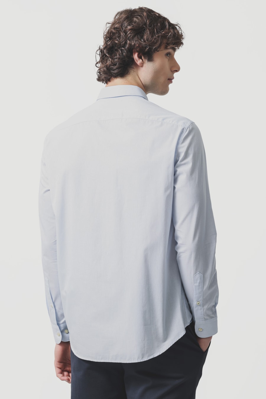 Camisa Manga Longa Slim Algodão 50 Listrada Branco C/Azul Claro — foto 4 de 6