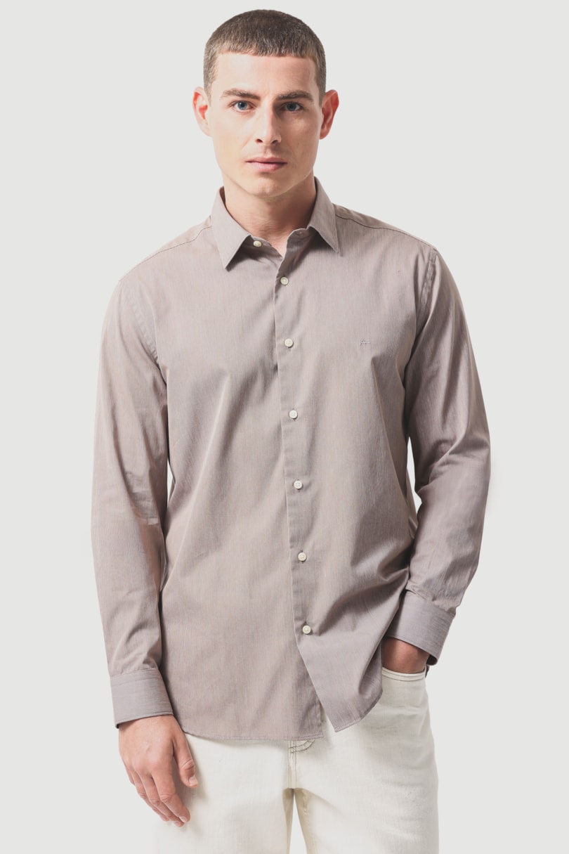 Camisa Manga Longa Slim Algodão 50 Listrada Castor C/ Branco
