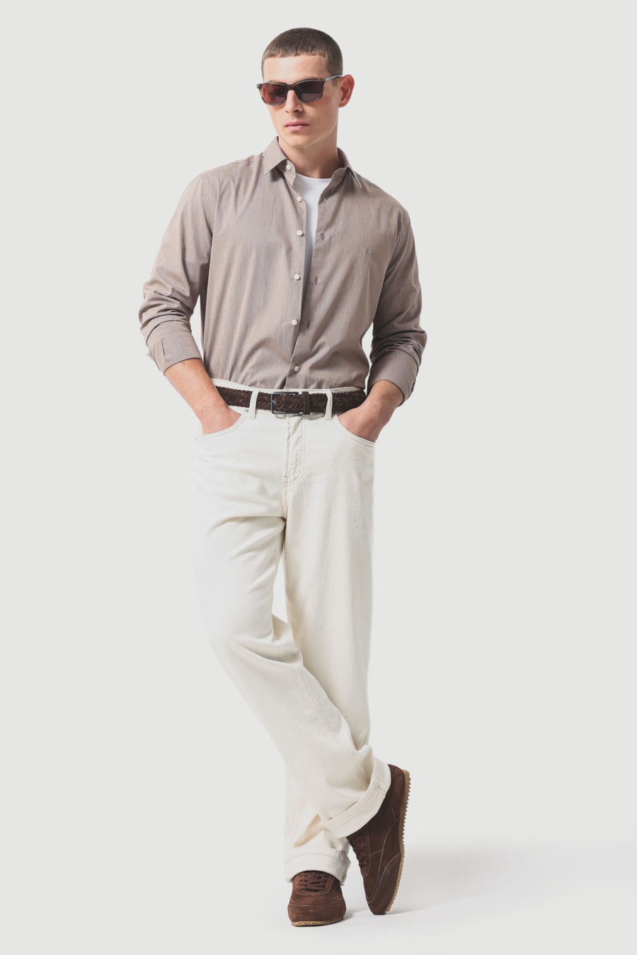 Camisa Manga Longa Slim Algodão 50 Listrada Castor C/ Branco — foto 2 de 6