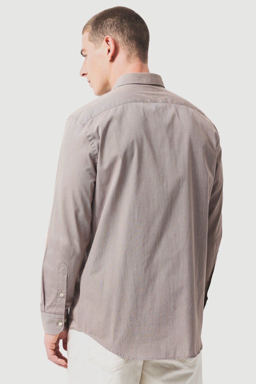 Camisa Manga Longa Slim Algodão 50 Listrada Castor C/ Branco — foto 4 de 6