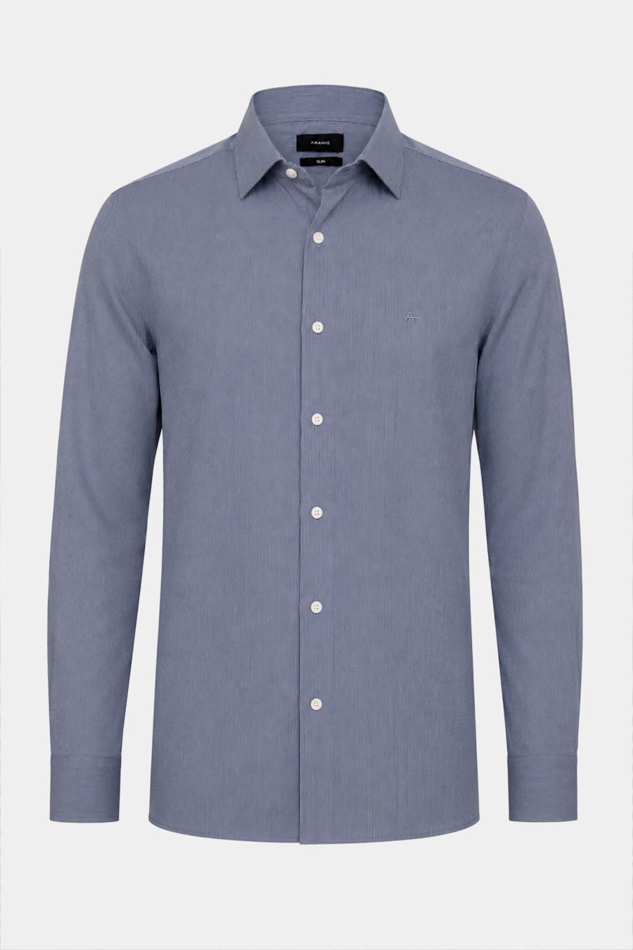 Camisa Manga Longa Slim Algodão 50 Listrada Marinho/Branco — foto 6 de 7