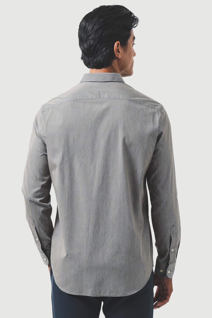 Camisa Manga Longa Slim Algodão 50 Listrada Verde Escuro C/ Branco — foto 4 de 6