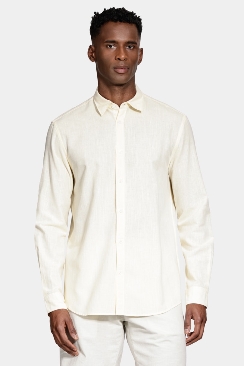 Camisa Manga Longa Slim Algodão Com Bordado Amarelo