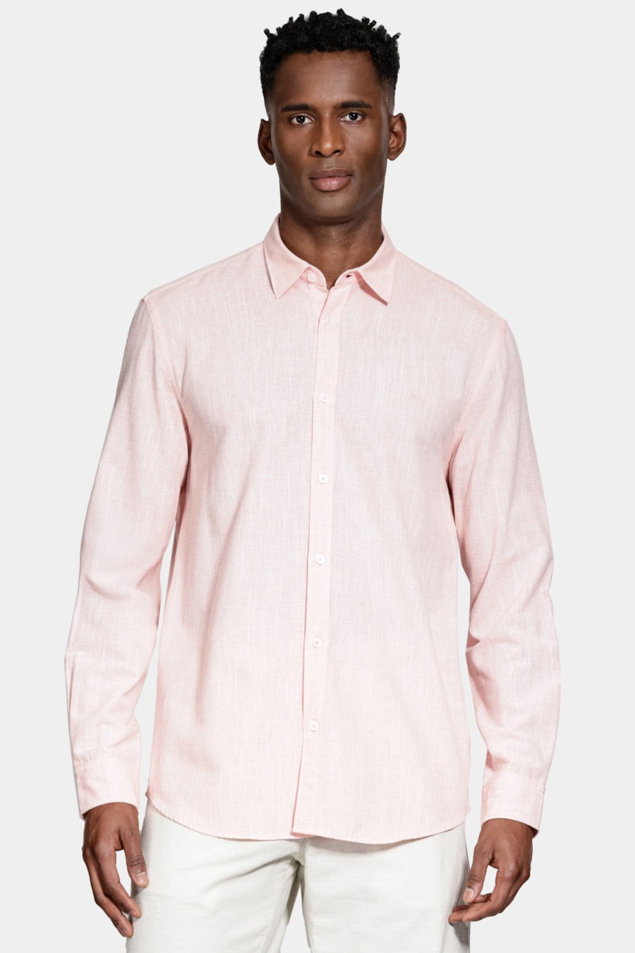 Camisa Manga Longa Slim Algodão Com Bordado Coral — foto 1 de 6