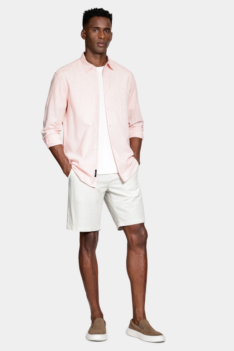 Camisa Manga Longa Slim Algodão Com Bordado Coral
