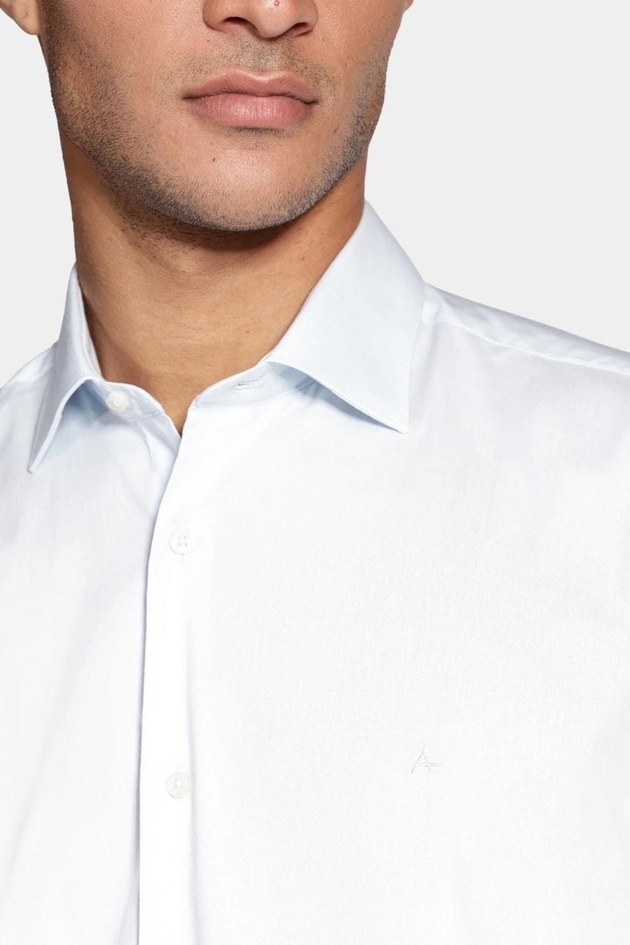 Camisa Manga Longa Slim Algodão Com Elastano Azul Claro — foto 3 de 5