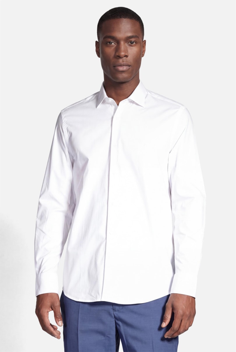 Camisa Manga Longa Slim Algodão Com Elastano Branco