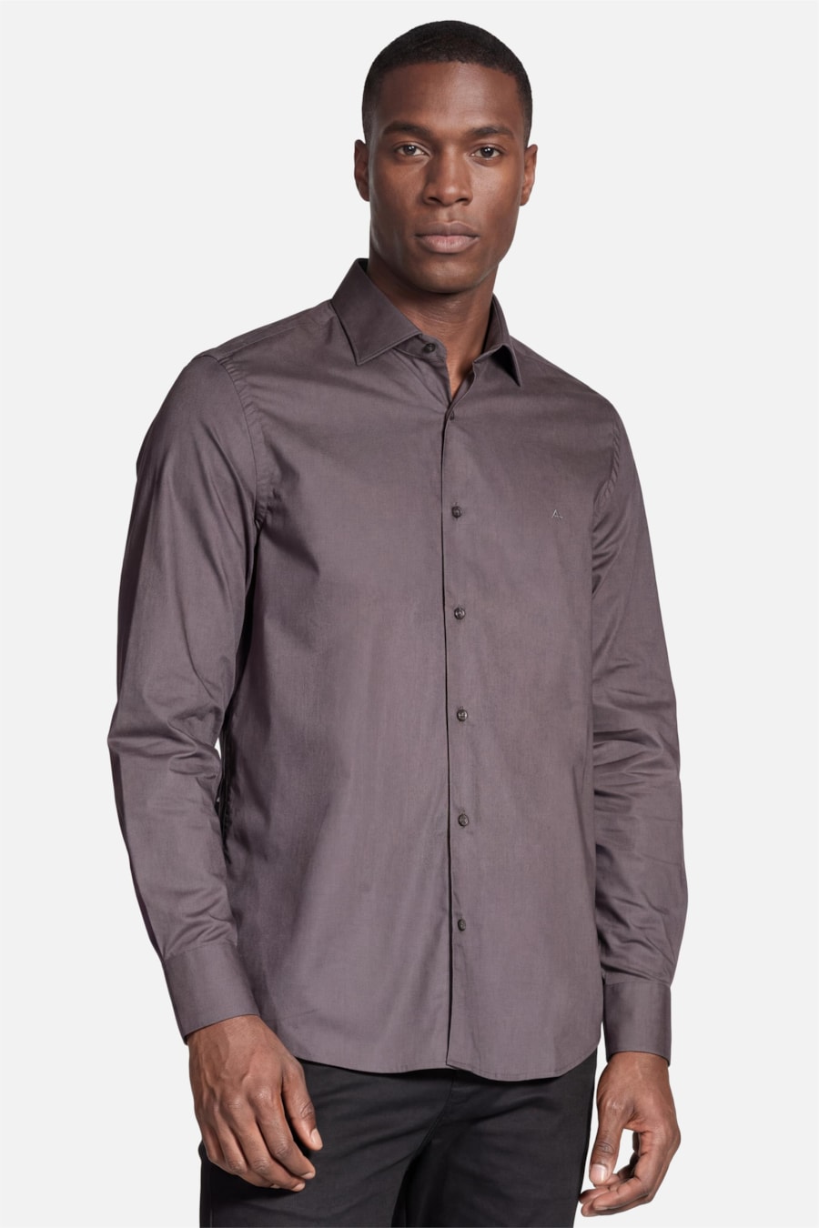 Camisa Manga Longa Slim Algodão Com Elastano Chumbo — foto 1 de 5