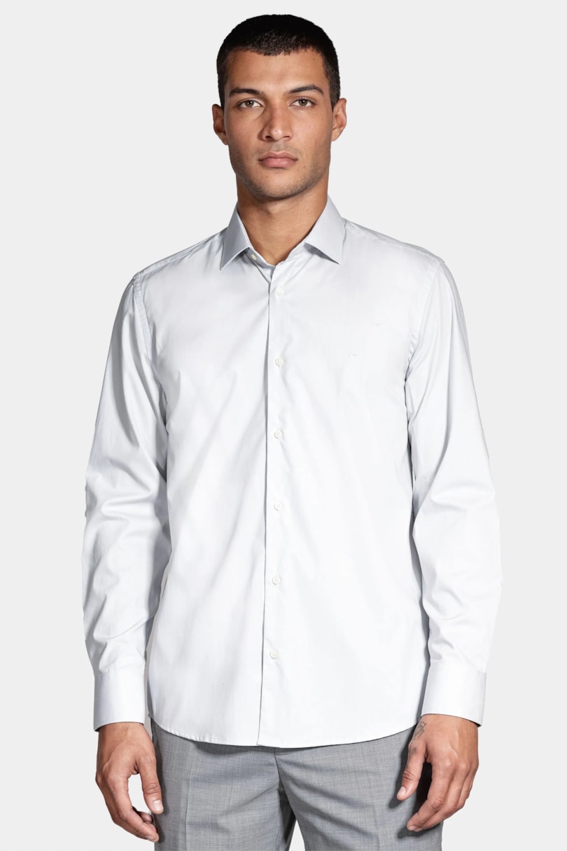 Camisa Manga Longa Slim Algodão Com Elastano Cinza