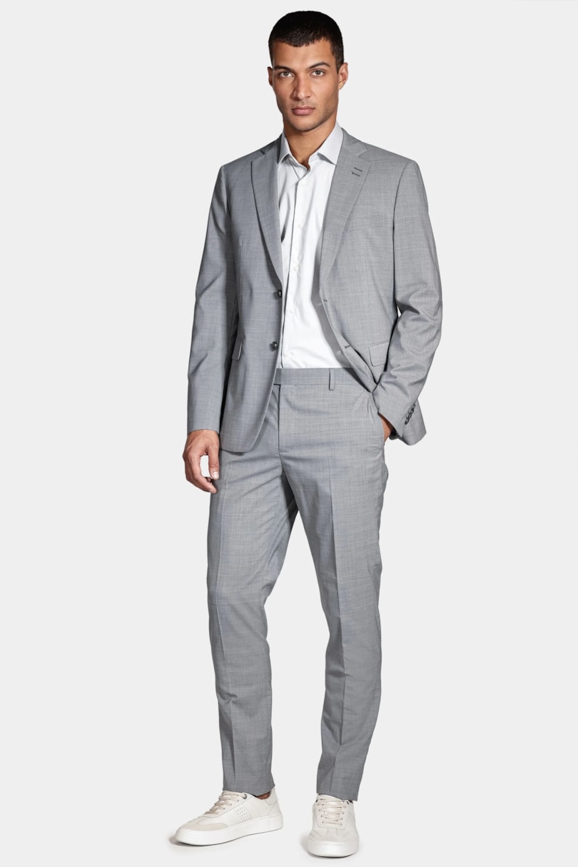 Camisa Manga Longa Slim Algodão Com Elastano Cinza
