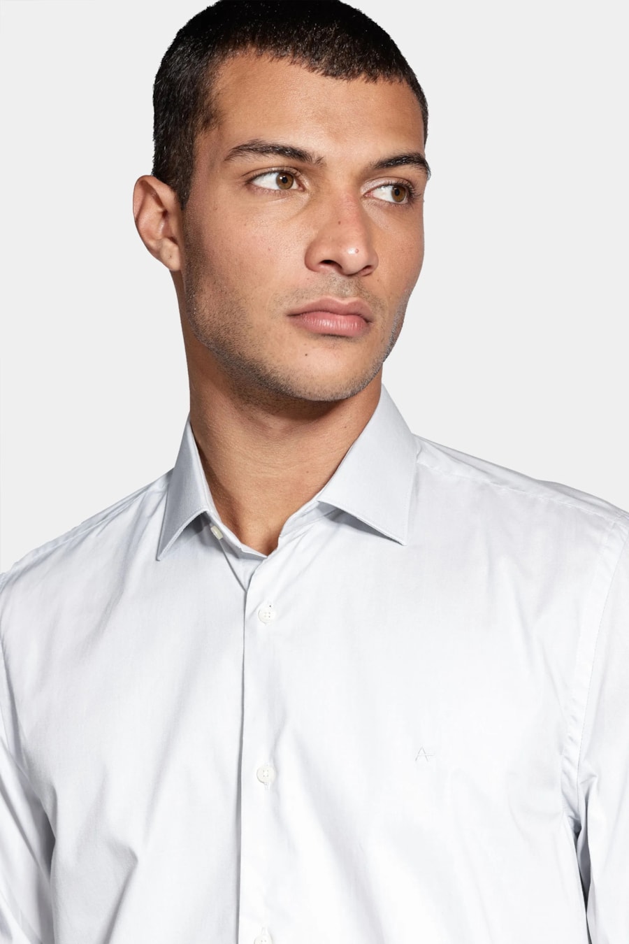 Camisa Manga Longa Slim Algodão Com Elastano Cinza — foto 3 de 5