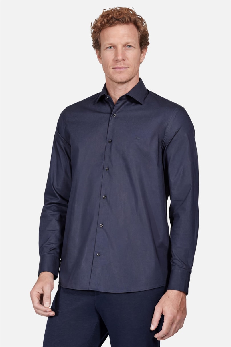 Camisa Manga Longa Slim Algodão Com Elastano Marinho