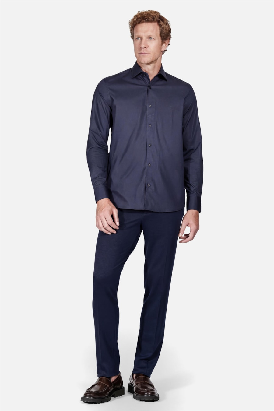 Camisa Manga Longa Slim Algodão Com Elastano Marinho — foto 2 de 6