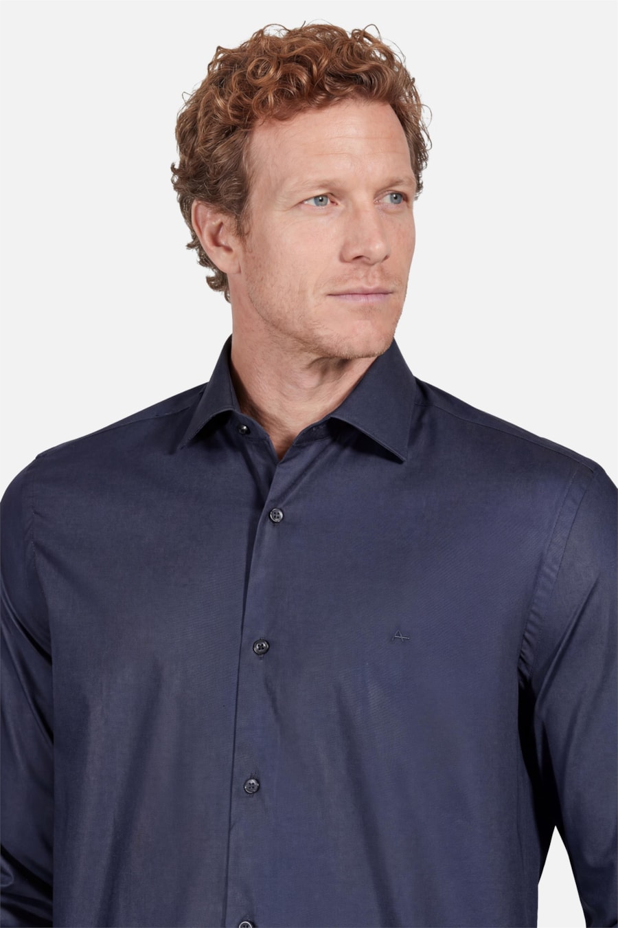 Camisa Manga Longa Slim Algodão Com Elastano Marinho — foto 3 de 6