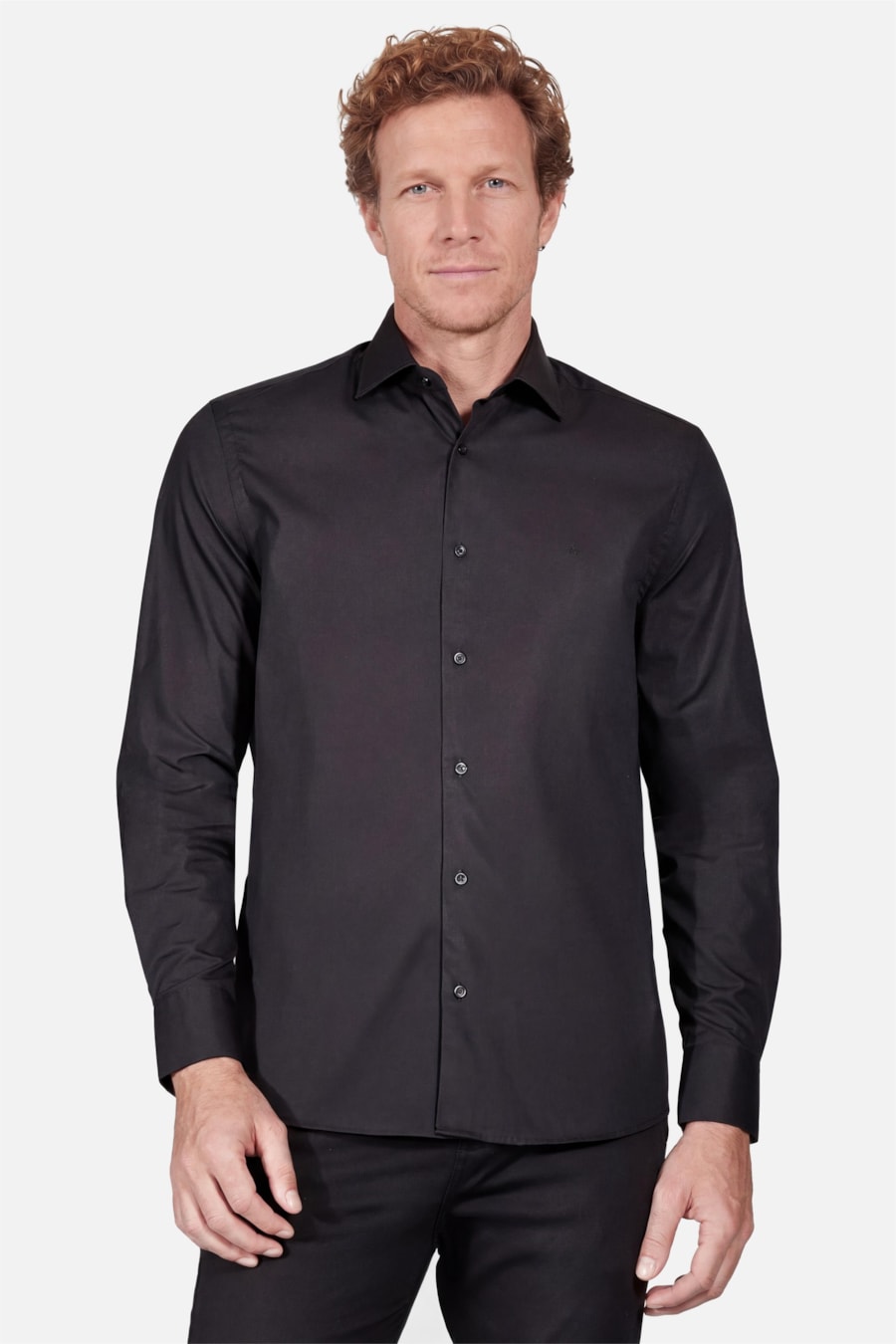Camisa Manga Longa Slim Algodão Com Elastano Preto — foto 1 de 6