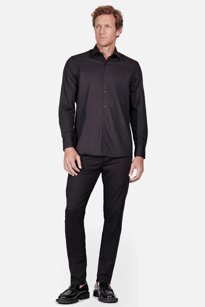 Camisa Manga Longa Slim Algodão Com Elastano Preto
