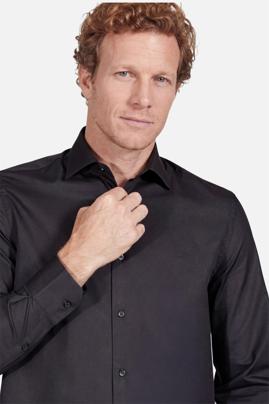Camisa Manga Longa Slim Algodão Com Elastano Preto — foto 3 de 6