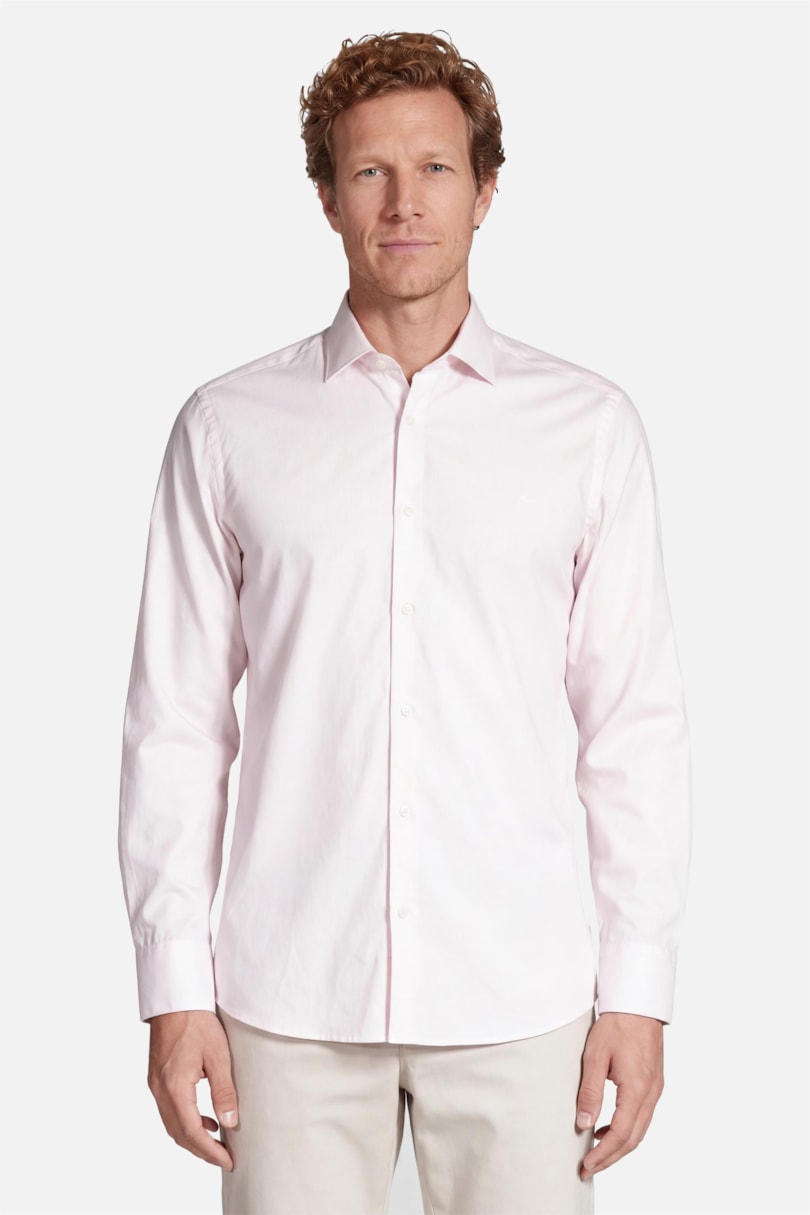 Camisa Manga Longa Slim Algodão Com Elastano Rosa