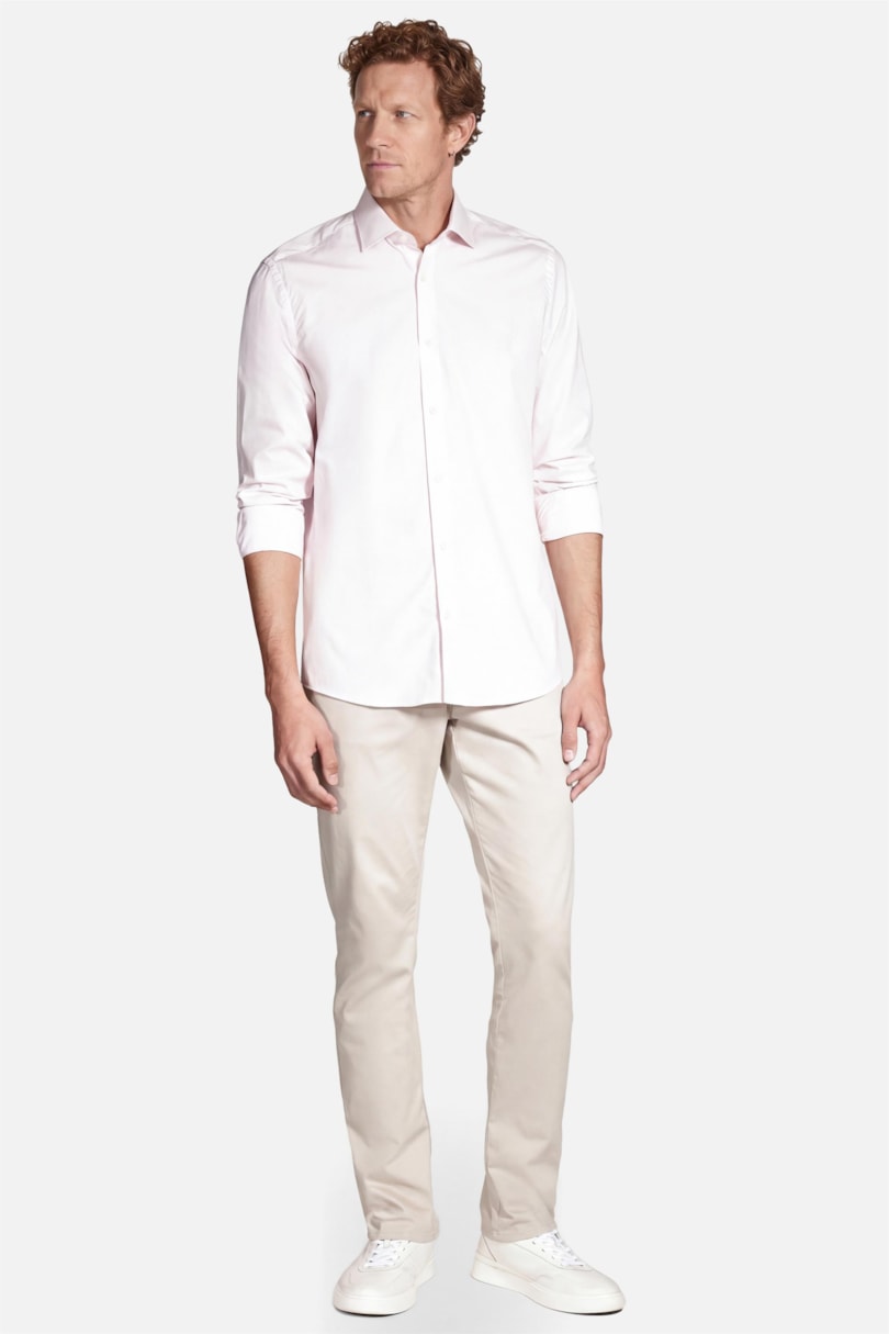 Camisa Manga Longa Slim Algodão Com Elastano Rosa