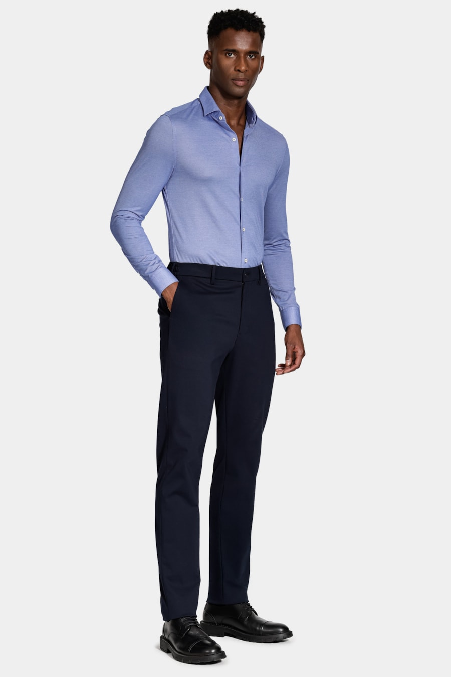 Camisa Manga Longa Slim Algodão Coolmax Azul — foto 2 de 6