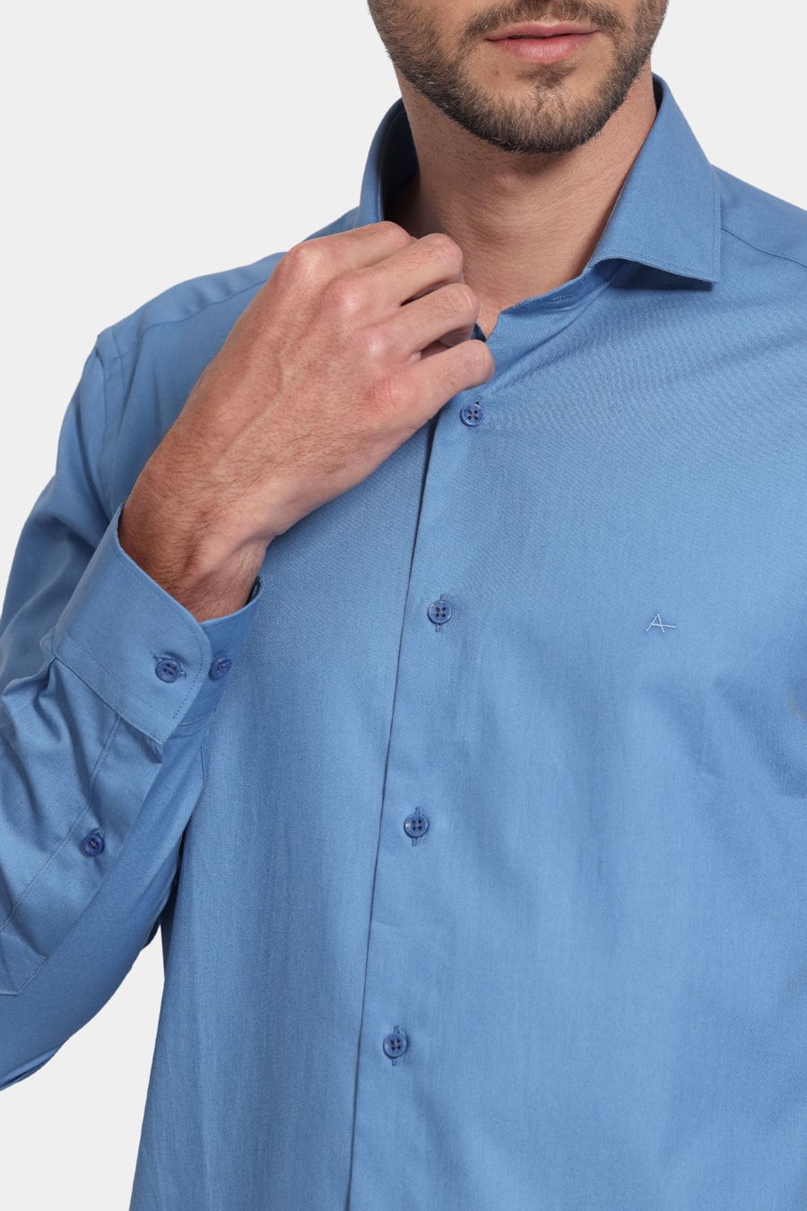 Camisa Manga Longa Slim Algodao Damero Azul Ceruleo 114 — foto 3 de 6