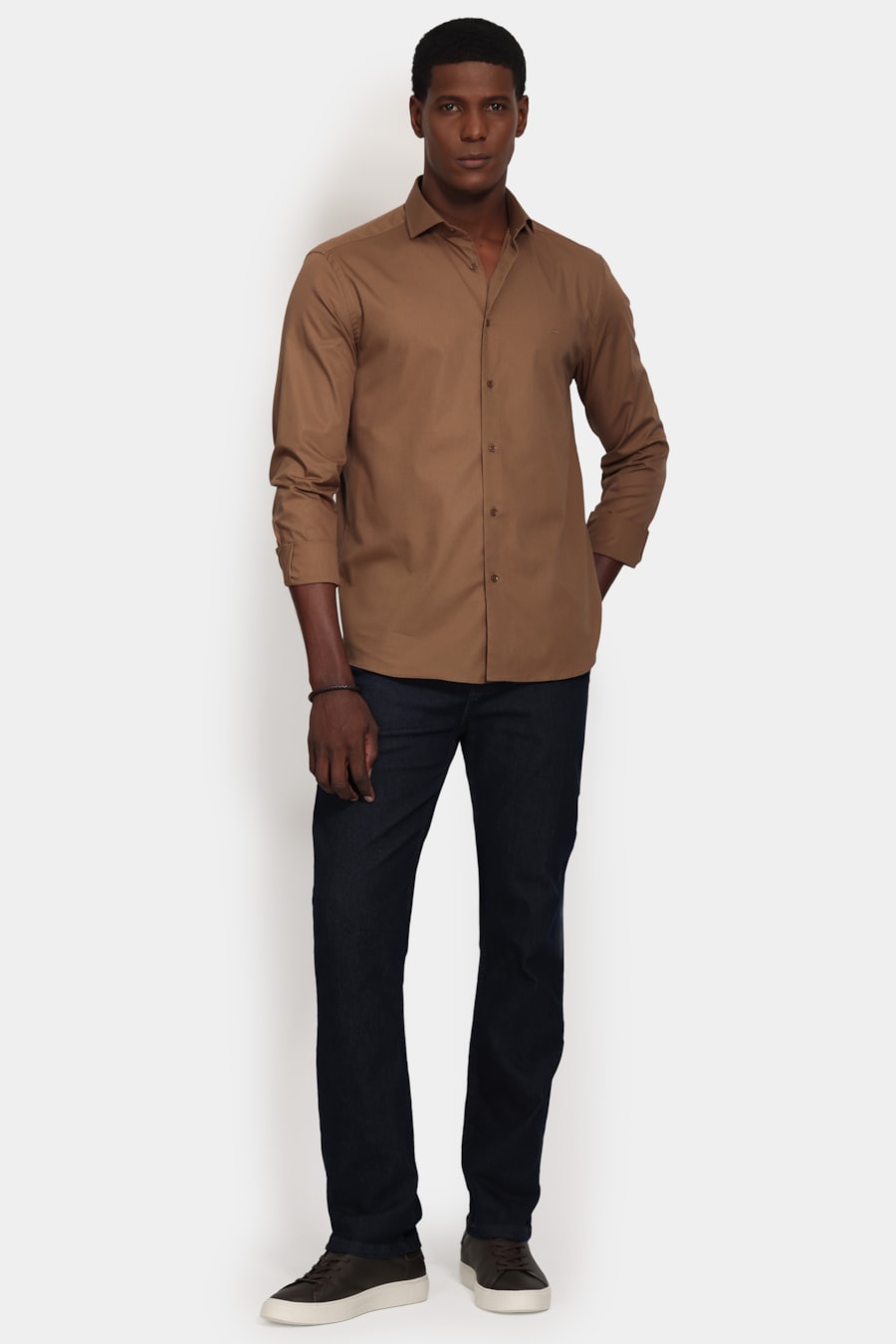 Camisa Manga Longa Slim Algodao Damero Castor — foto 2 de 6