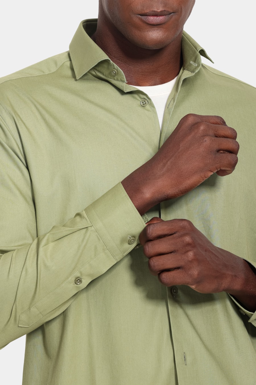 Camisa Manga Longa Slim Algodao Damero Verde Medio — foto 3 de 6