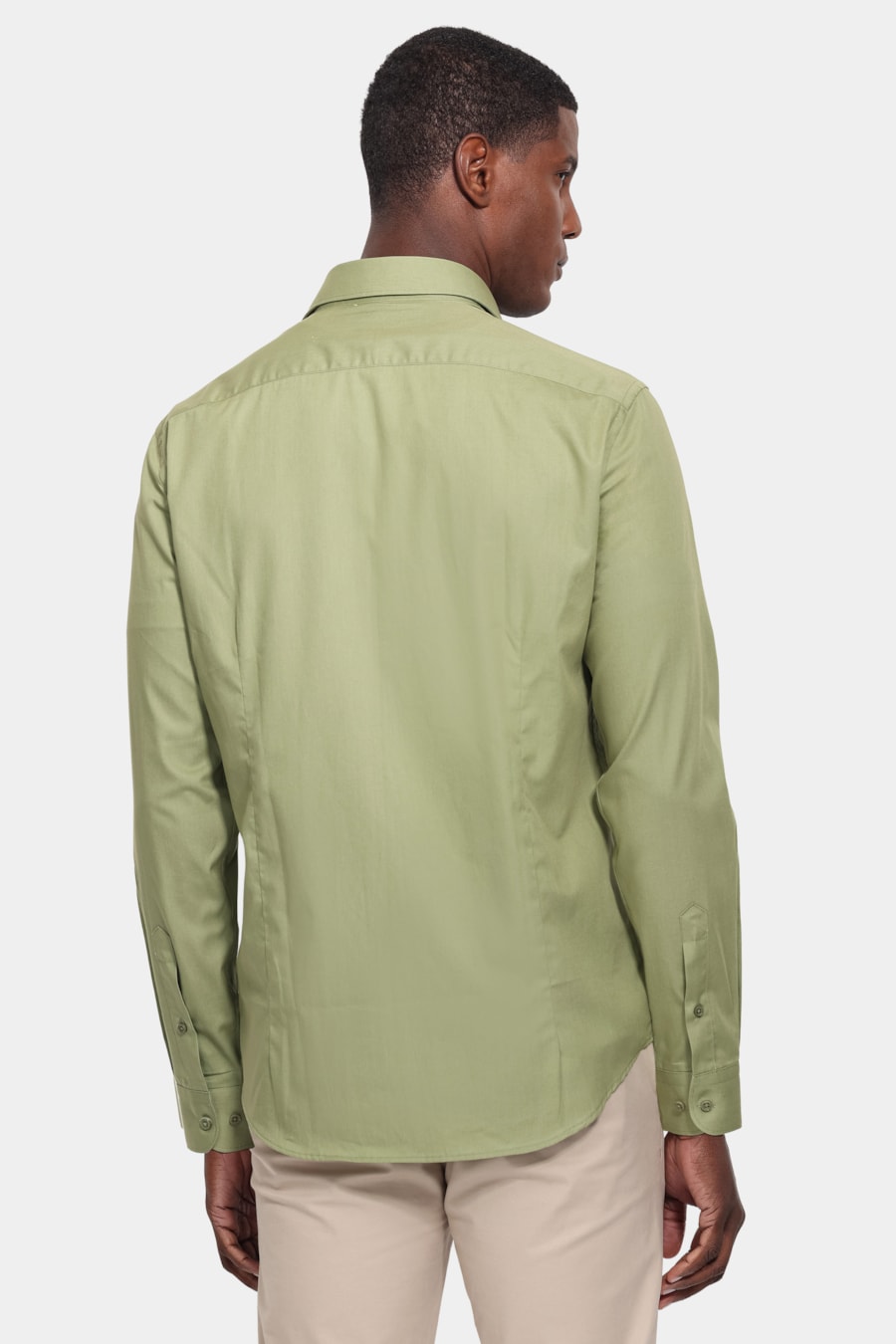 Camisa Manga Longa Slim Algodao Damero Verde Medio — foto 4 de 6